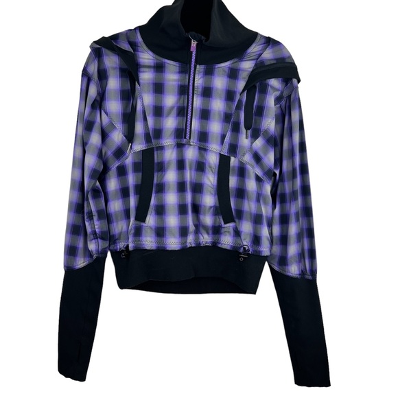 Lululemon Run Reflection Plaid Pullover Oversized Purple cropped Jacket size 6 - Picture 2 of 16